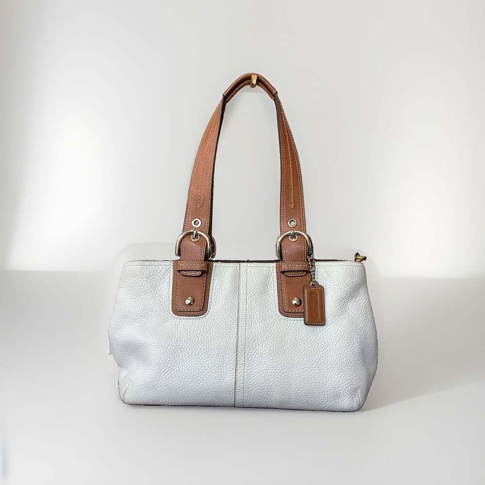 Coach Soho White Leather Satchel With Saddle Brown Trim